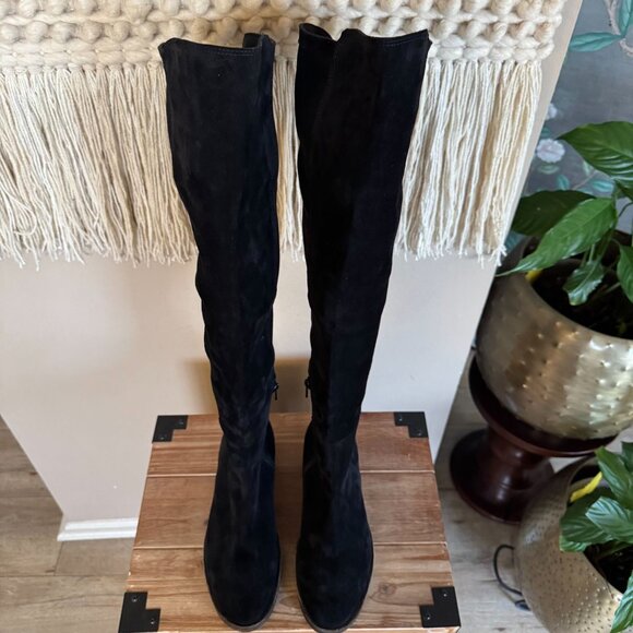 Free People Carson Black Suede Leather Stretch Over The Knee Flat Boots Size 8 - Picture 5 of 16